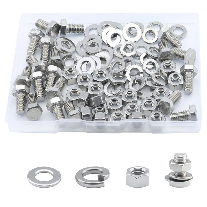 JROUTH 5/16-18x5/8 Hex Head Screw Bolt (20PCS), Lock Nuts,Flat & Lock Washers Kits,304 Stainless Steel 18-8,Fully Threaded. - Image 1